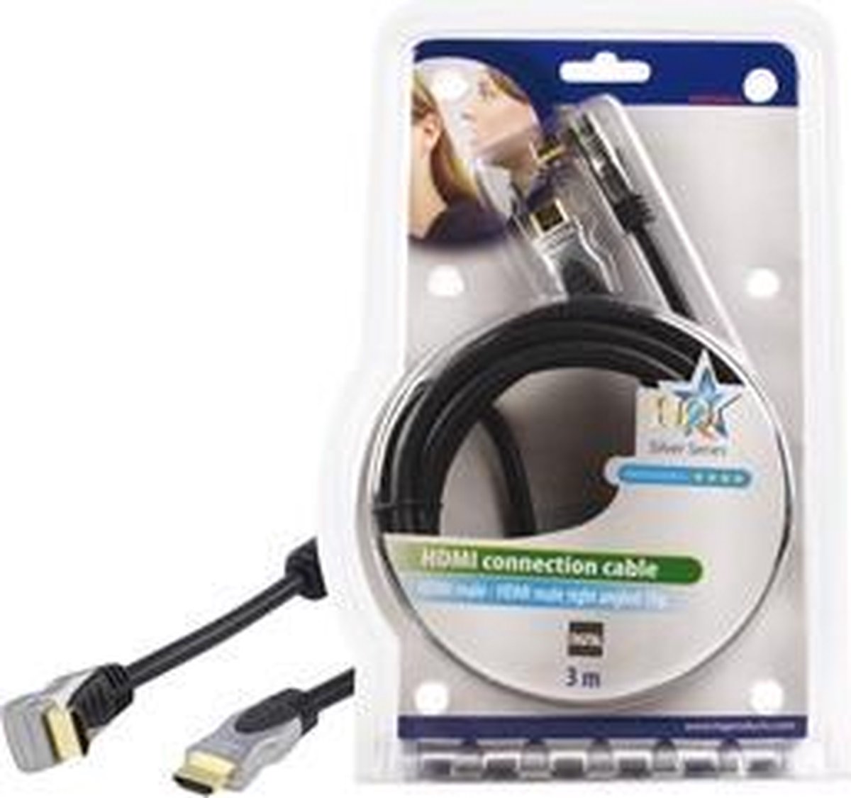 HQ - 1.3 HDMI kabel - eenzijdig haaks - 3 m - Zwart