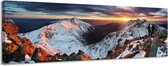 Zonsondergang in de bergen - Canvas Schilderij Panorama 158 x 46 cm