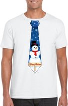 Wit kerst T-shirt voor heren - Sneeuwpoppen stropdas print S