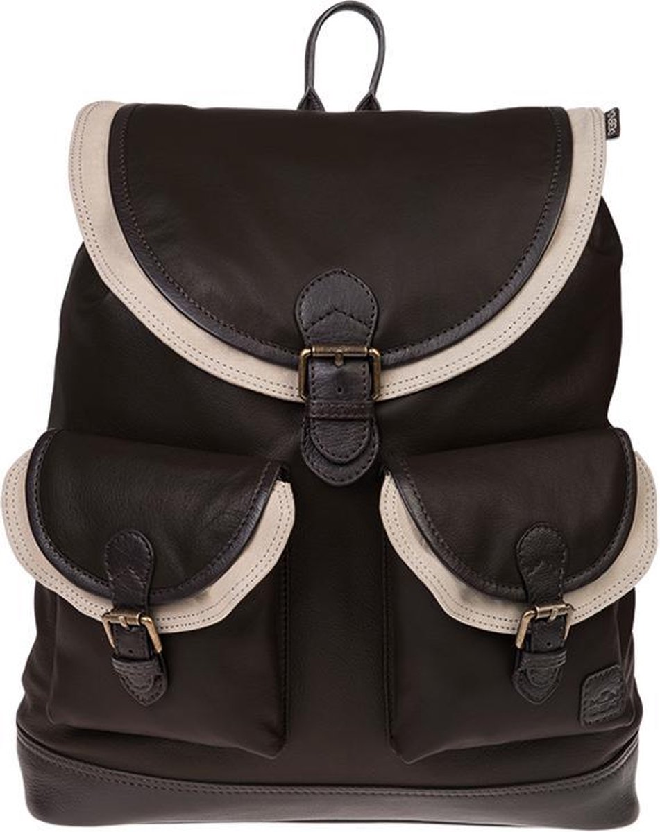 Monbeki Bruin Leren Rugzak met beige kleppen