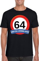 Verkeersbord 64 jaar t-shirt zwart heren M