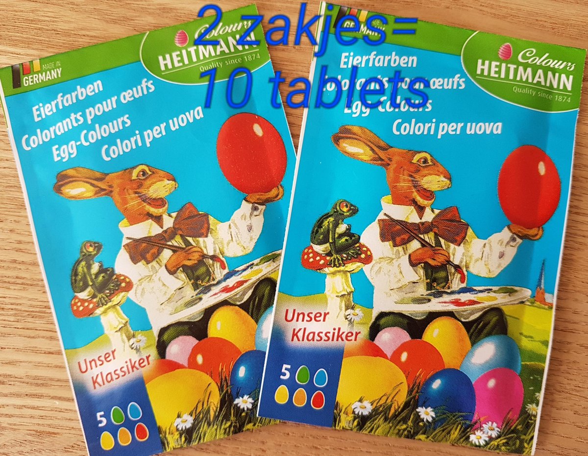 Eier verf - 2 zakjes- 10 tabetten - 5 kleuren in 2 zakjes - Ei kleuren - Pasen -Heitmann - Paaseiverf -