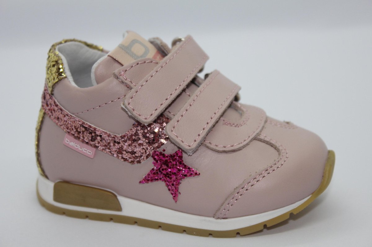 Balducci baby sneaker klittenband roze kleurige glitters leer