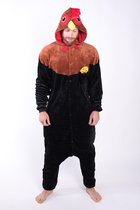 KIMU Onesie haan pak kip kostuum zwart - maat XL-XXL - hanenpak jumpsuit huispak