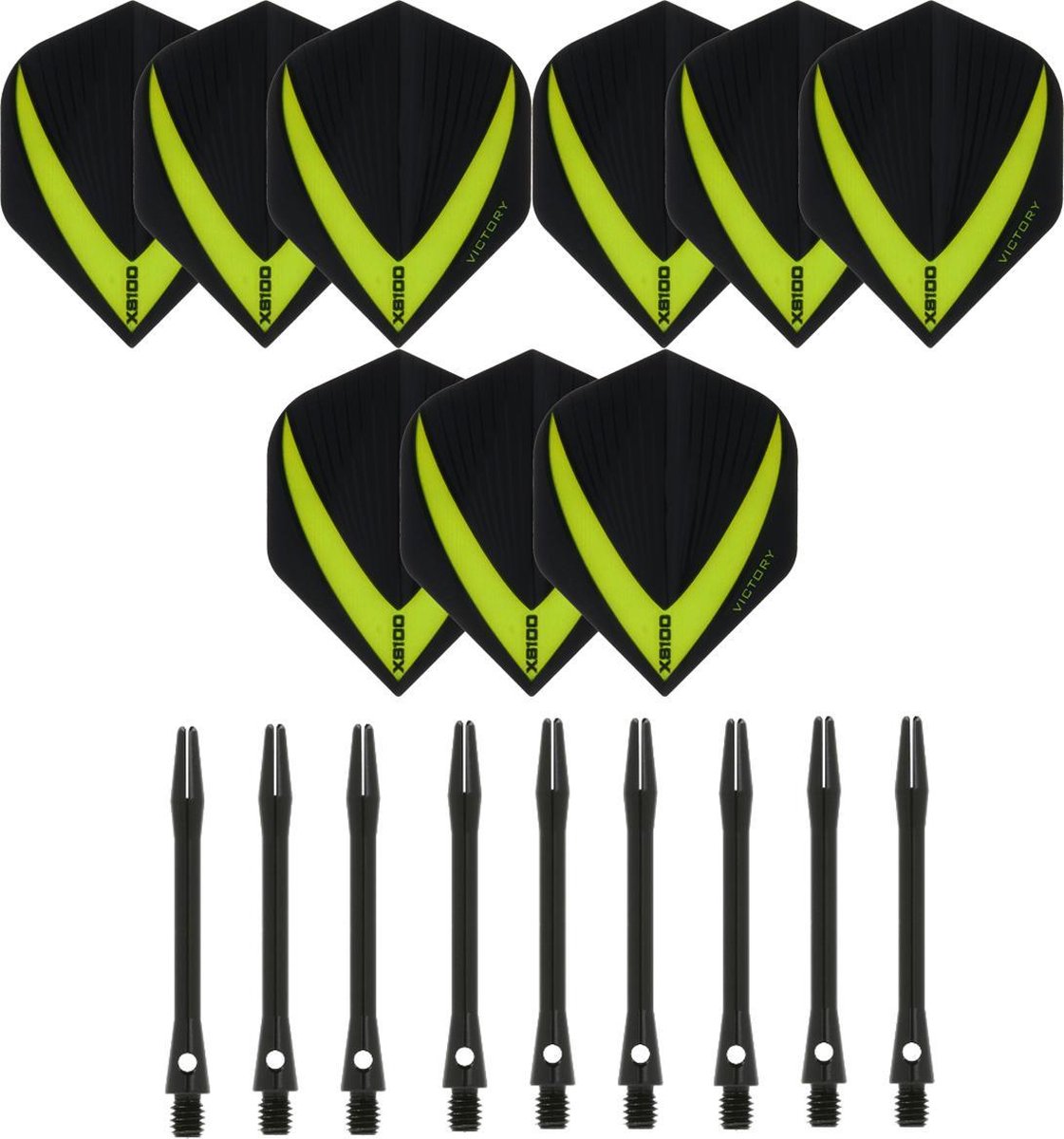 3 sets (9 stuks) Super Sterke - Groen - Vista-X - darts flights - inclusief 3 sets (9 stuks) - medium - Aluminium - zwart - darts shafts