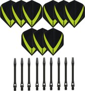 3 sets (9 stuks) Super Sterke – Groen - Vista-X – darts flights – inclusief 3 sets (9 stuks) - medium - Aluminium - zwart - darts shafts