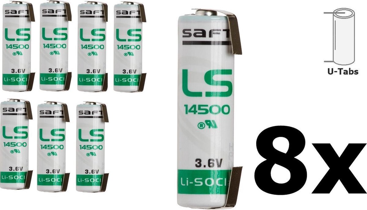 8 Stuks U-soldeerlipjes SAFT LS14500 / AA Lithium batterij 3.6V