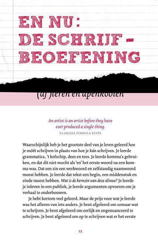 Pagina met de titel ' En nu: de schrijfbeoefening ' in grote, rode letters.