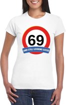 Verkeersbord 69 jaar t-shirt wit dames XS