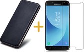 Samsung Galaxy J5 (2017) Book Case Portemonnee Hoesje Zwart + Gehard Tempered Glas Screenprotector (Hoesje Leer met Siliconen Houder - Flip Cover 360° Bescherming)