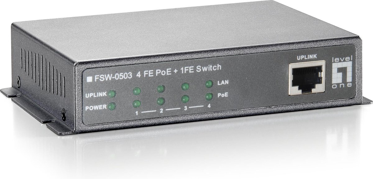 LevelOne FSW-0503W90 5-Port Fast Ethernet PoE Switch [4x FE PoE Outputs, 90W, 1K MAC, Rack]