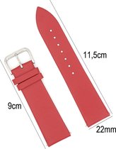 Horlogeband Leer- 22mm Aanzetmaat - Met Gladde Oppervlak + Push Pin - Rood - Sarzor