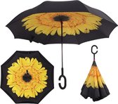 Smartplu - Grote Storm Paraplu - Zwart met Gele Bloem. De omkeerbare innovatieve, ergonomische stormparaplu - 105cm - 12288-F
