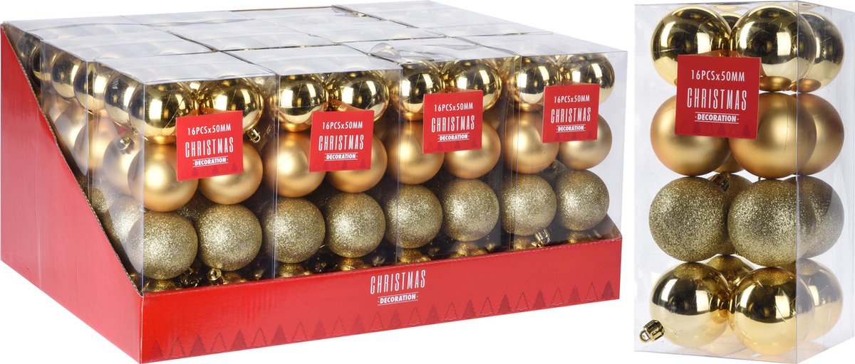 Noname Kerstballen set 16x50mm goud