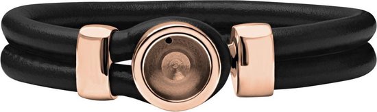 Bracelet Quiges Cuir Noir avec Mini Porte-Monnaie Interchangeable en Acier Inoxydable Rosé 20 cm