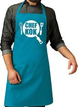 Chef kok barbeque schort / keukenschort turquoise blauw voor heren - bbq schorten