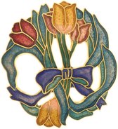 Behave® Dames Broche rond tulpen bloemen blauw - emaille sierspeld -  sjaalspeld  4,5 cm
