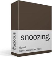 Snoozing - Flanel - Hoeslaken - Extra Hoog - Tweepersoons - 140x200 cm - Bruin