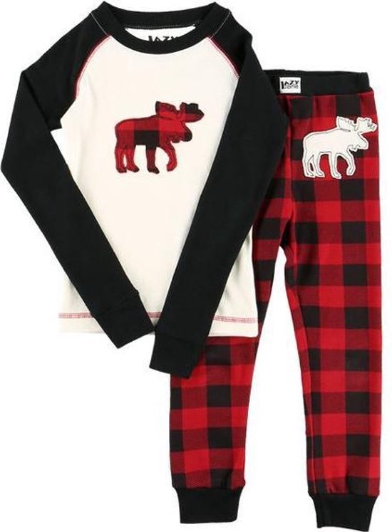 Kinderpyjama LazyOne Moose Plaid Kids met bedrukte broek - 92
