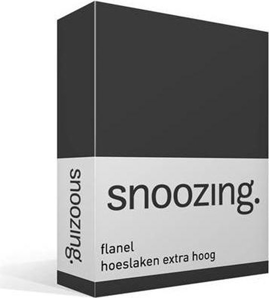 Snoozing - Flanel - Hoeslaken - Extra Hoog - Lits-jumeaux - 180x210/220 cm - Antraciet