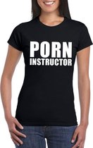Porn instructor tekst t-shirt zwart dames L