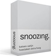 Snoozing - Katoen-satijn - Hoeslaken - Extra Hoog - Eenpersoons - 90x220 cm - Grijs