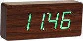 Gingko Wekker - Alarmklok Slab Click Clock Walnut - groene LED