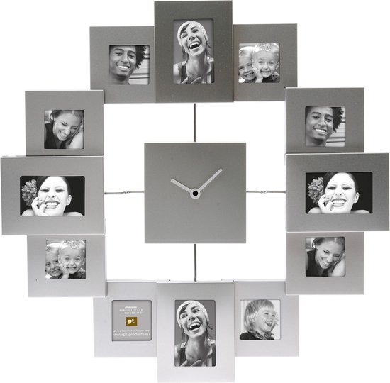 Present Time Family - Fotolijst - Klok - Rond - Plastic - Ø30 cm - Grijs |  bol.com