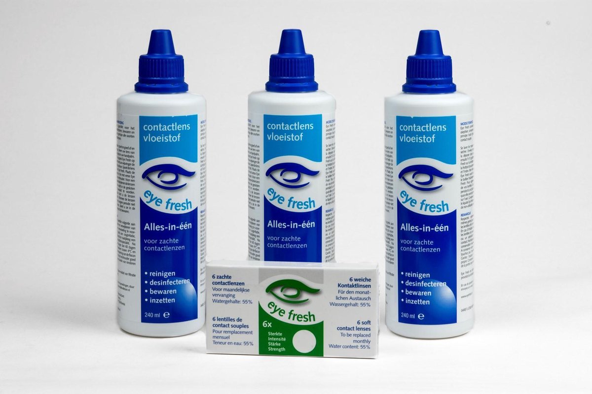 Eye Fresh 3 maanden pakket -5,75 - 6 maandlenzen + 3 flessen lenzenvloeistof - voordeelverpakking