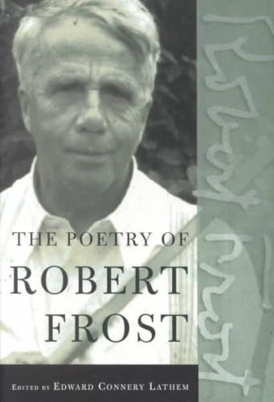 Boek "The Poetry of Robert Frost", met een zwart-witfoto van Robert Frost.