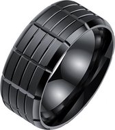 Zwarte gegroefde heren ring-20mm