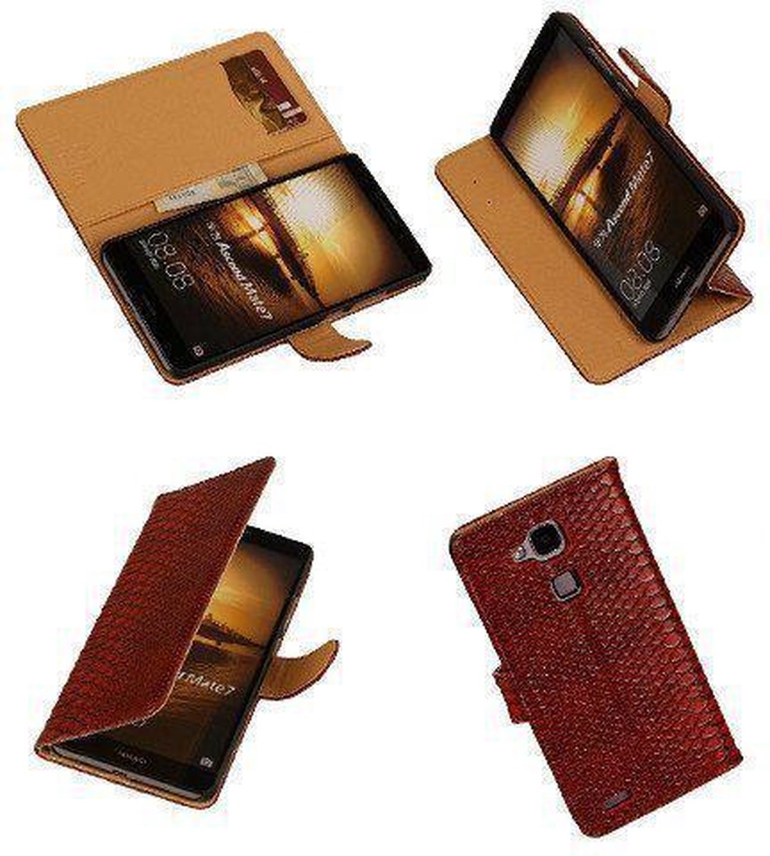 Slang Rood Huawei Ascend Mate 7 Bookcase Cover Hoesje