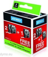 Labeltape Dymo 45013 D1 12mm wit 2+1 gratis