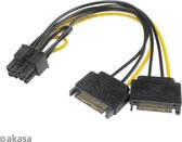 Akasa SATA power to 6+2pin PCIe adapter, 2 x SATA (male) power to 6+2pin PCIe (female) connector