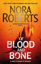 Boekcover van 'Of Blood and Bone' door Nora Roberts. Met een brandend, donkerrode veer in het midden. Tekst: 'Of Blood and Bone', 'Chronicles of the One Book 2'.
