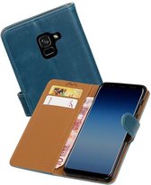 Zakelijke Book Case Telefoonhoesje Geschikt voor de Samsung Galaxy A7 2018 - Portemonnee Hoesje - Pasjeshouder Wallet Case - Blauw