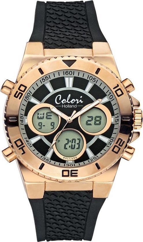 Colori Holland 5-CLD130 - Horloge - siliconen band - zwart - 43 mm