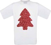 Glitter rode kerstboom T-shirt maat S wit