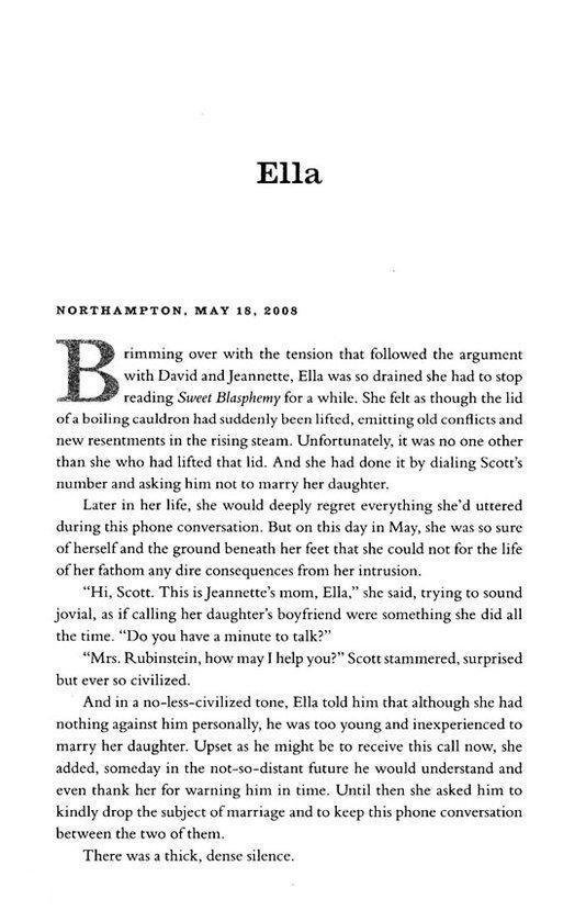 Pagina met de titel 'Ella' uit 'The Forty Rules of Love', met tekst en een decoratief symbool.