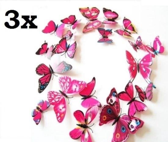 3D vlinders | 3x mix roze