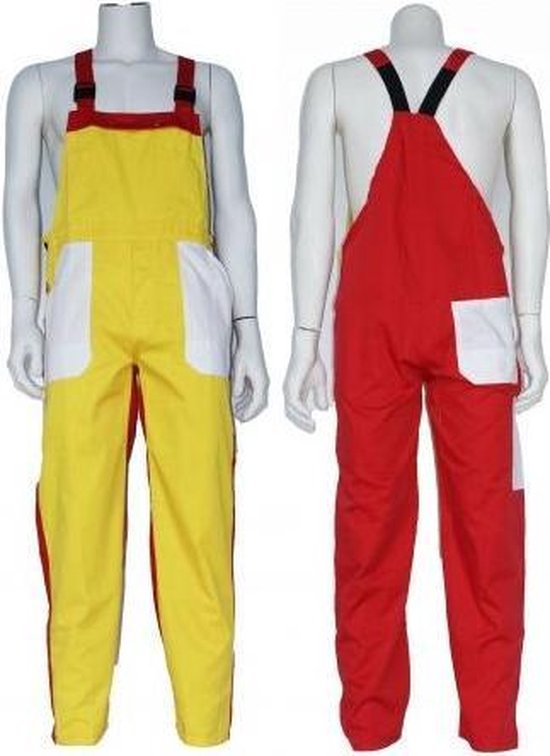 Yoworkwear Tuinbroek polyester/katoen geel-wit-rood maat 52
