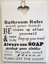 Tekstbord bathroom rules wit