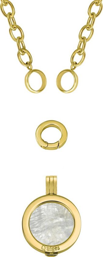 Gouden ketting met een hanger met parelmoer en een verbindingsring.