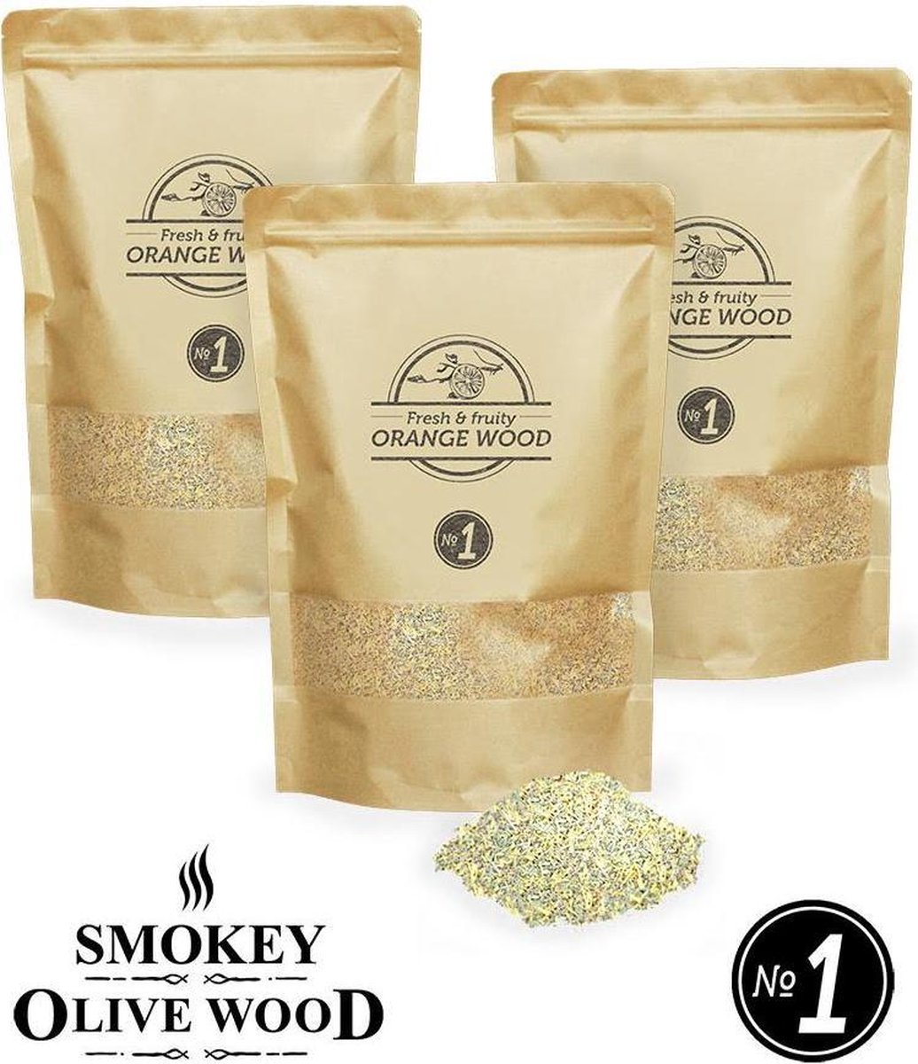 Smokey Olive Wood - Rookmot - 3x 1,5L, SINAASAPPELHOUT - Rookmeel fijn ø 0-1mm - Smokey Olive Wood
