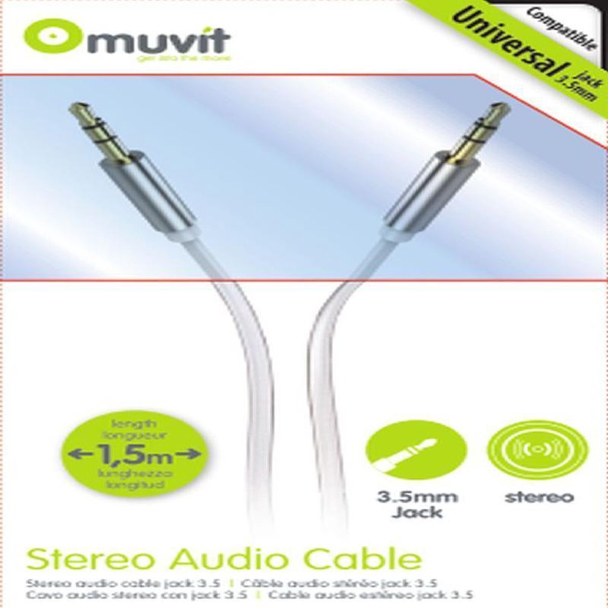 muvit Stereo Cable Metal Jack 1.5 meter 3.5mm-3.5mm Flat Cable White