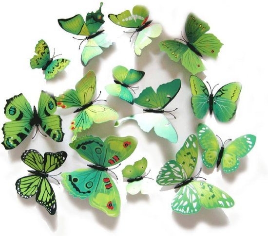 Muurdecoratie - vlinder - 3D muursticker - kinderkamer - groen - DisQounts