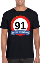 Verkeersbord 91 jaar t-shirt zwart heren S