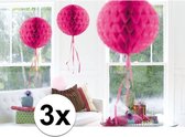 3x feestversiering decoratie bollen fel roze 30 cm