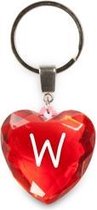 sleutelhanger - Letter W - diamant hartvormig rood