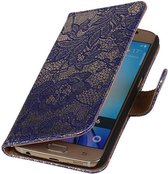 Samsung Galaxy Grand Max - Blauw Lace / Kant Design - Book Case Wallet Cover Hoesje
